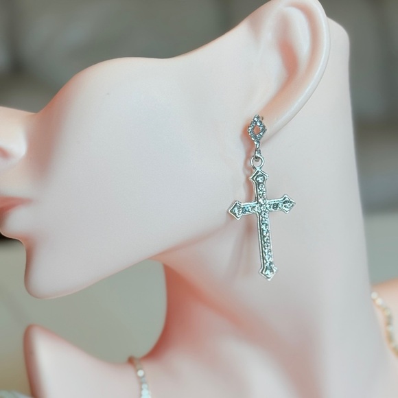 Anthropologie Jewelry - Trendy Silver Cross Earrings